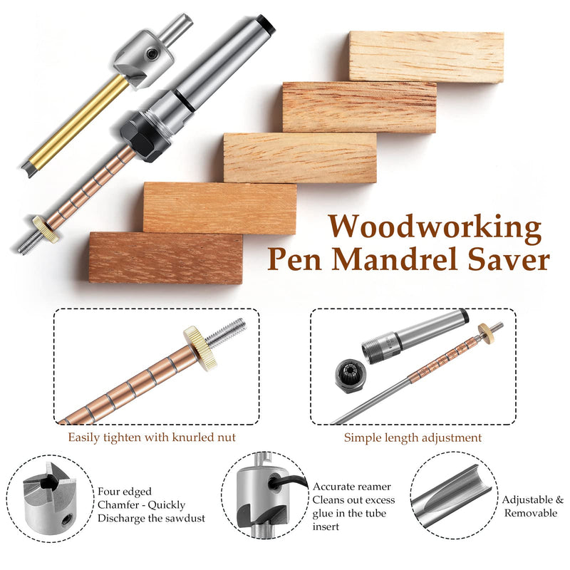 Tondiamo Pen Making Kit Turning Mandrel and Barrel Trimming Set Wood Turning Mandrel #2 Morse Taper Shank with 7mm Drill Bit Mill Cutter Head for Pen Making Woodworking Lathe Accessory, 9 Pcs