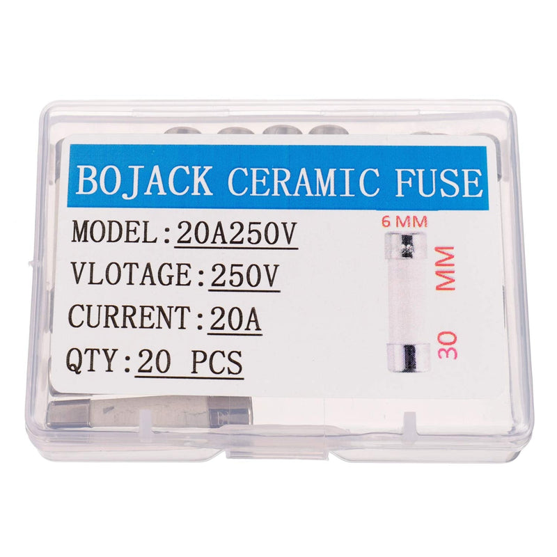 BOJACK Microwave Fuse 20AL250V 6x30mm 20A 250V Slow-Blow Ceramic Fuses 20 amp 250 Volt 0.24 x 1.18 Inch Ceramic Tube Time-delay Fuses (Pack of 20)