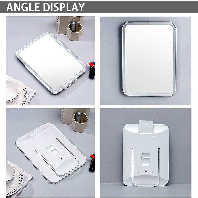 KOOKIN Lighted Vanity Makeup Mirror with Lights 3 Color Lighting Modes Rechargeable Touch Screen Adjustable Tabletop Wall Hanging Led Light Up Mirror with Mini 5X Hand Mirror