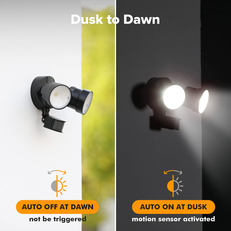 LUTEC Shrimp P6221B-PIR24 2000 Lumen 18 Watt 26 LED Motion Activated Integrated Dual-Head Floodlight Outdoor, IP54 Waterproof Exterior Security Wall Light for Patio, Garden, Yard-Black Black 1 Pack