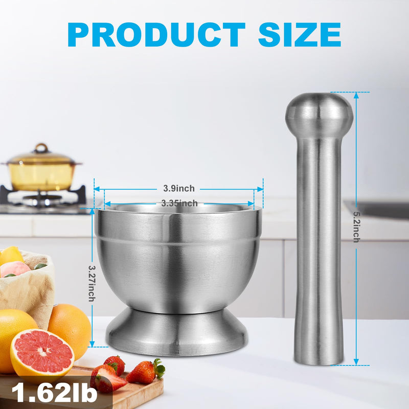 18/8 (304) Stainless Steel Mortar and Pestle Set,Mortar and Pestle with Non-Slip Base for Spice Grinder, Herb Crusher, Pill Crusher, Pesto Maker for Kitchen, Easy to Clean