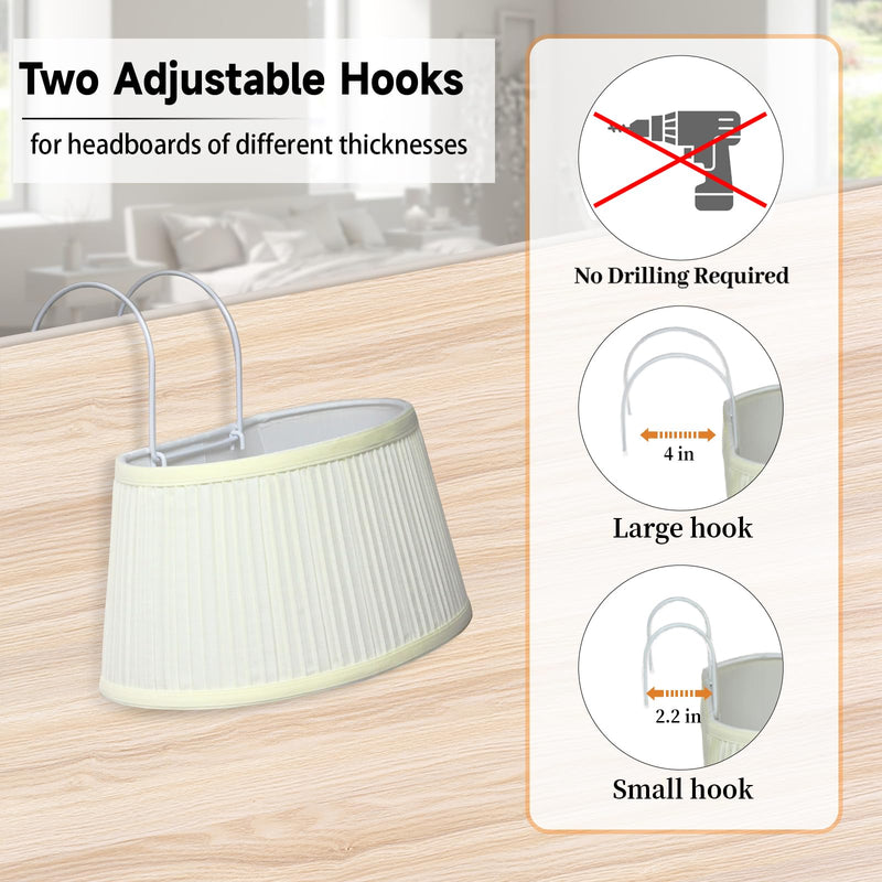 Bed Reading Light, Headboard Light Reading Lights for Books in Bed with Adjustable Hook, Eye Caring Soft Fabric Shade Bedtime Reading Lamp Plug in