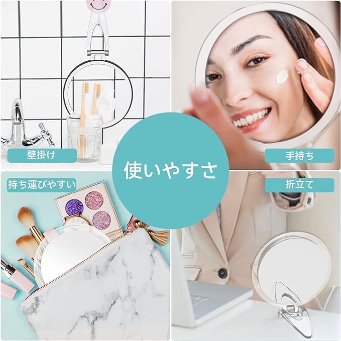 B Beauty Planet Hand Mirror, Magnifier, 10x Double Sided Mirror with Handle, 10x and Equal Time, Tabletop Hand Mirror, Stand Mirror, Foldable Makeup Mirror, Round 15CM, Clear - NewNest Australia