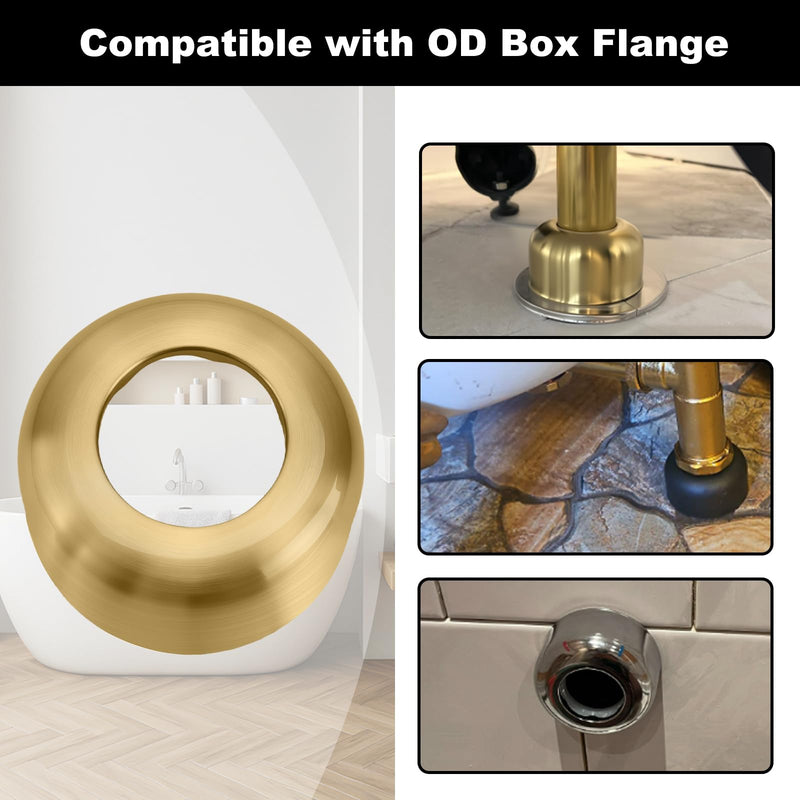 PFLBELL1127 1-1/2" Bell Flange,Made To Match 1-1/2-Inch ID x 3-Inch OD Box Flange,Compatible with Clawfoot Tub Over Pedestal Sink Drain Against Wall,Brushed Brass PFLBELL1127