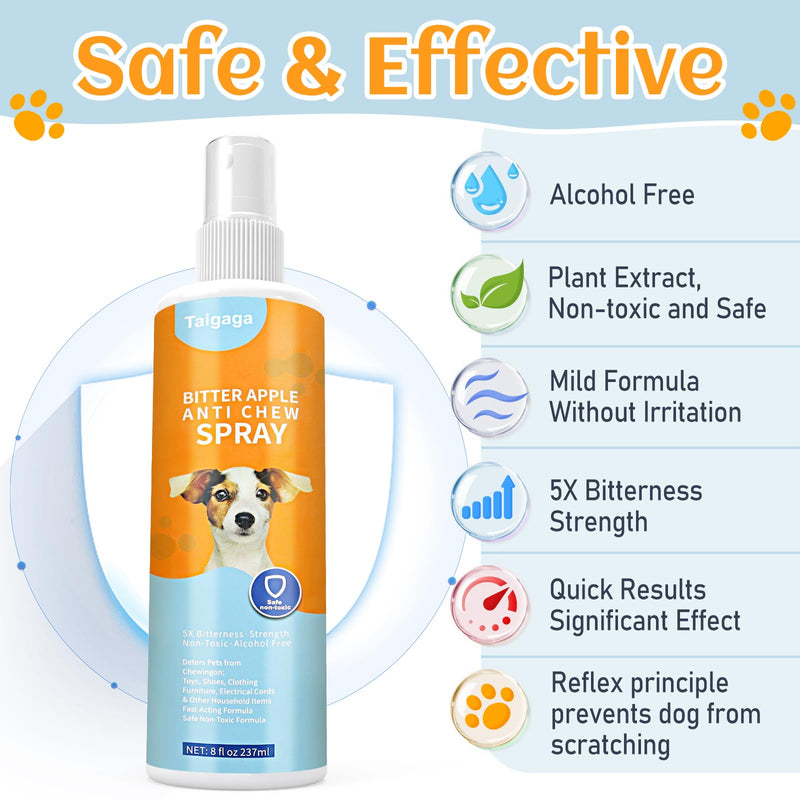 No Chew Spray for Dogs 237 ML, Bitter Apple Spray for Dogs to Far Away Chewing, Cats and Dogs Training Behavior Aids, Keep Away Destructive Chewing Licking