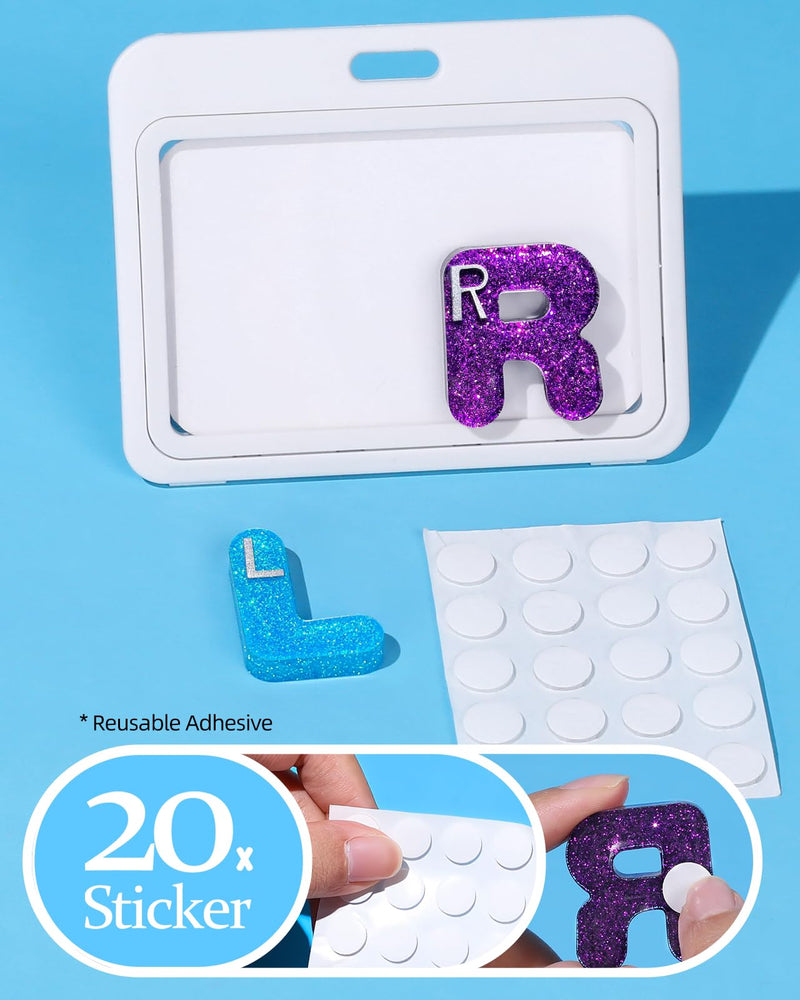 Plifal Xray Markers with Lead Initials - Glitter Radiology X-ray Markers in Blue & Purple "L&R" Letter Shape Include Reusable Adhesive Tapes to Nurse Radiologist Badge Buddy, Easy to Identify Blue Purple