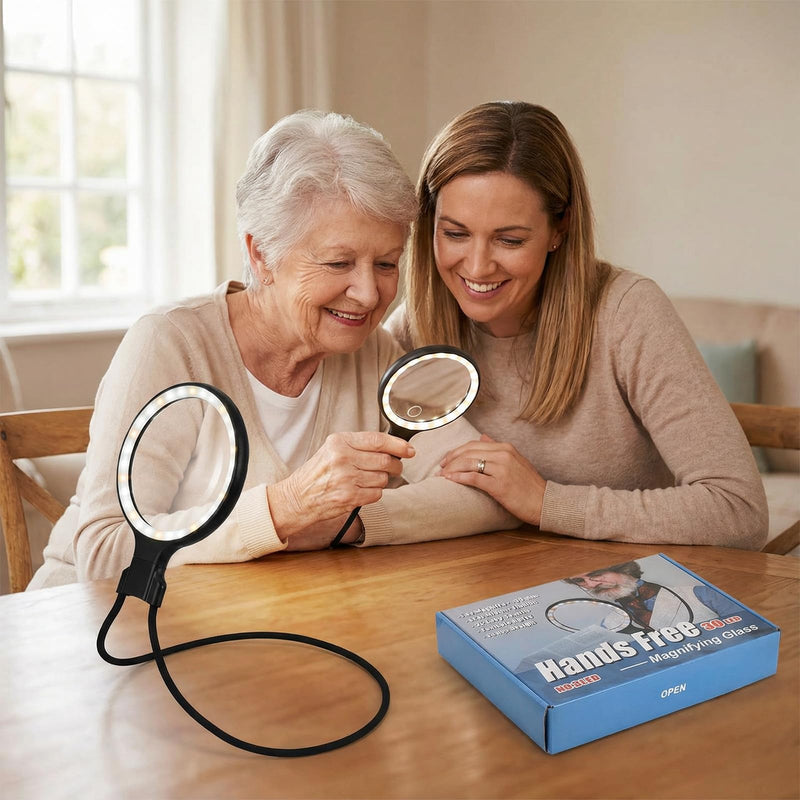 Magnifying Glass with Light - 5.4 in Hands Free Magnifying Glass for Reading, Lighted Magnifying Glass with 30 Led Lights, Flexible Gooseneck Magnifiers for Close Work Reading Sewing Senior