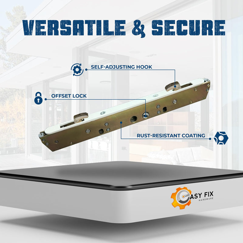 10" Dual Point Mortise Lock Replacement with White Faceplate with 9-7/8" Hole Spacing Alloy Steel - Offset Latch Position - Fix and Repair Door Hardware Locking Mechanism