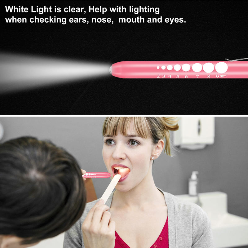 Pen Light with Pupil Gauge Nursing Pen Lights for Nurses 2 Pack Reusable Pupil Penlight Medical for Nursing Students Doctors EMTs White Light LED Penlights for Nurses with 4 Batteries Pink and White
