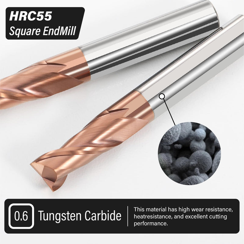3pcs 3/8" Carbide Square End Mill 2 Flutes Micro Grain Milling Cutter HRC55 TiSIN Coating Endmills for Alloy Steels/Hardened Steels 3/8 in