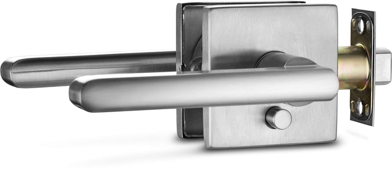 Berlin Modisch Privacy Lever Door Handle Slim Square Easy to Open Locking Lever Set [for Bedroom or Bathroom] Reversible for Right & Left Sided Doors Heavy Duty - Satin Nickel Finish Privacy [Lock with no key required] Brushed Nickel Finish