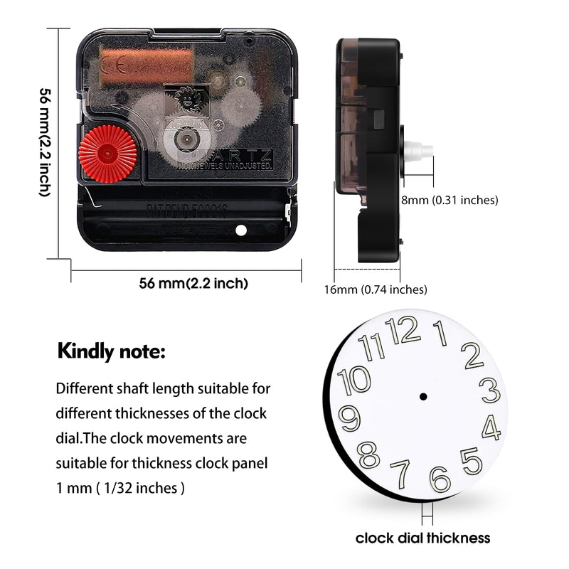 12888 Super Silent Sweep Clock Mechanism, 5/16 inches - 59/64 inches Shaft Length Quartz Wall Clock Motor Replacement, Clock Parts Battery Operated (No Clock Hands) 5/16 inch Total Shaft Length 1 Clock Movement