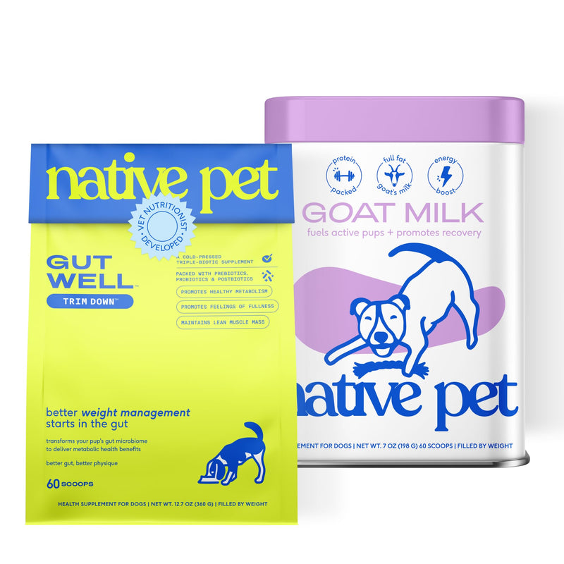 Native Pet Lean & Strong Bundle: GutWell Trim Down - Dog Weight Loss Supplement & Goat Milk for Dogs - Organic Goat Milk Powder - Puppy Formula Dairy Replacement Packed with Protein - 60 Scoops