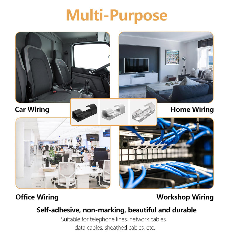60 Pcs Clear Cable Clips with 3M Adhesive, Wire Holders Under Desk, Cord Management for Wall, Car, Ethernet, PC, Christmas Light Indoor/Outdoor M