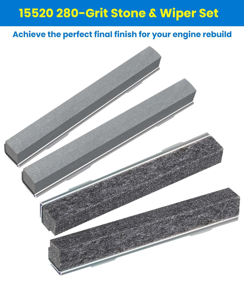 15500 & 15520 Complete Honing Kit for Lisle 15000 Cylinder Hone, 80-Grit & 280-Grit Stone and Wiper Sets for Glaze Removal & Final Finish