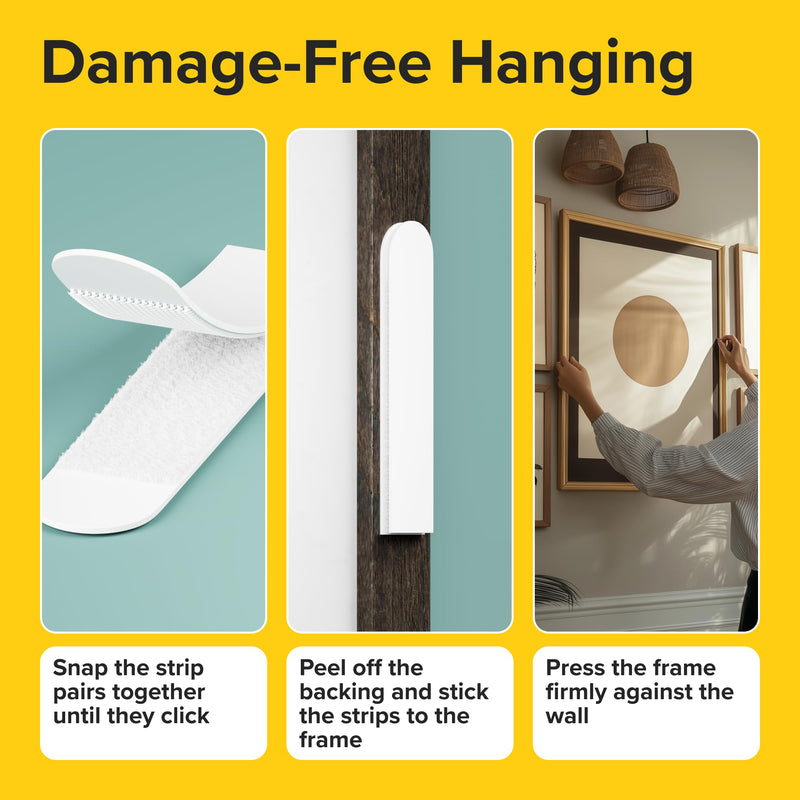 Ultra-Strong Picture Hanging Strips (16 pcs) with Adhesive Backing - Perfect for Rental Friendly Upgrades - Wall Hanging Strips Without Nails - Heavy Duty Wall Hanging Adhesive Strips for Home Decor 15 lbs