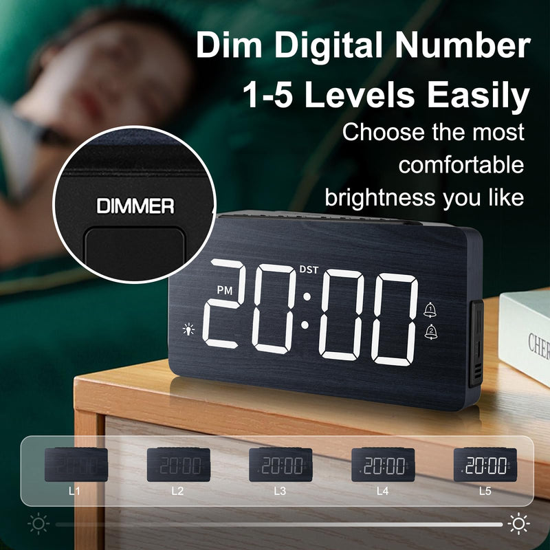 LICHI Wooden Digital Alarm Clock for Bedrooms， Loud Alarm for Heavy Sleepers, Dual Use as Desk/Wall Clock, Adjustable Volume, Dimmer, DST - Wood Decor & Gifts