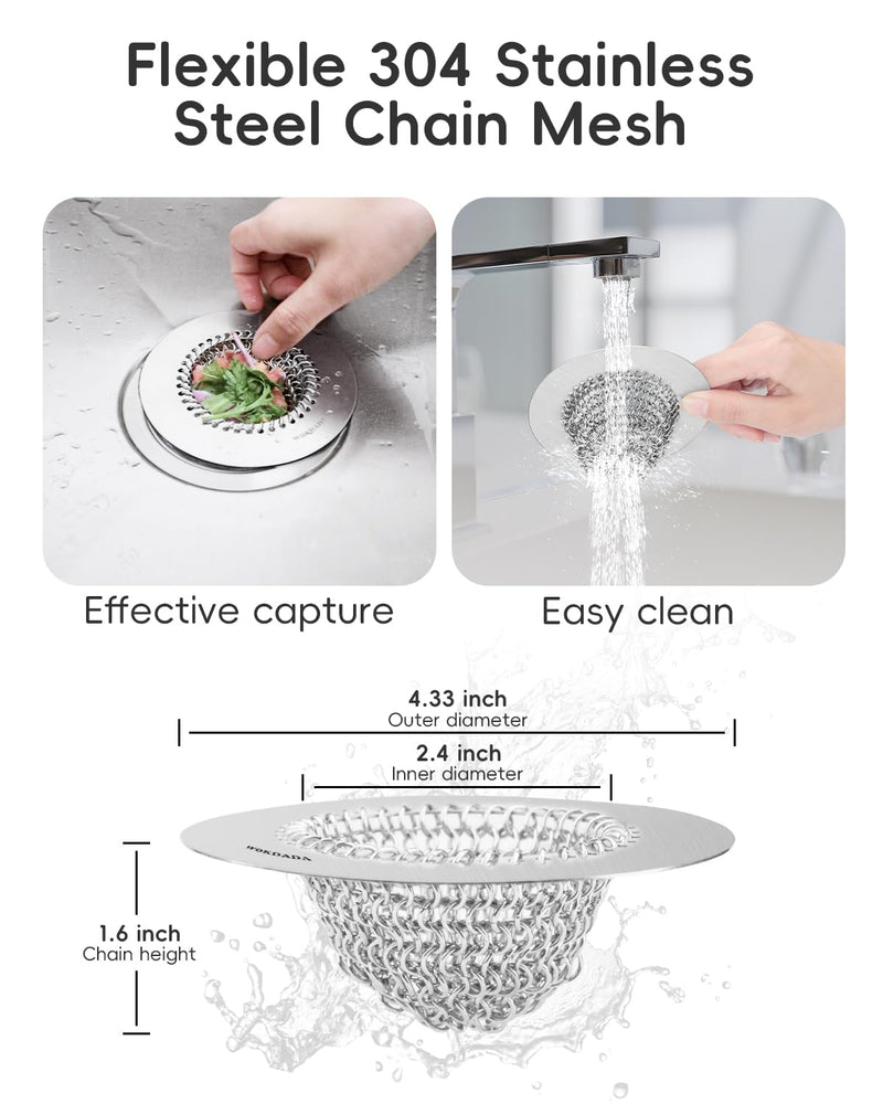 Kitchen Sink Drain Strainer, Flippable Mesh Sink Strainer, Wokdada 304 Stainless Steel Sink Screen, Easy Clean Large Basket Strainer, Anti-Clog Garbage Disposal Cover Fit for Standard 4-1/3 Inch Drain Silver-1 Pack