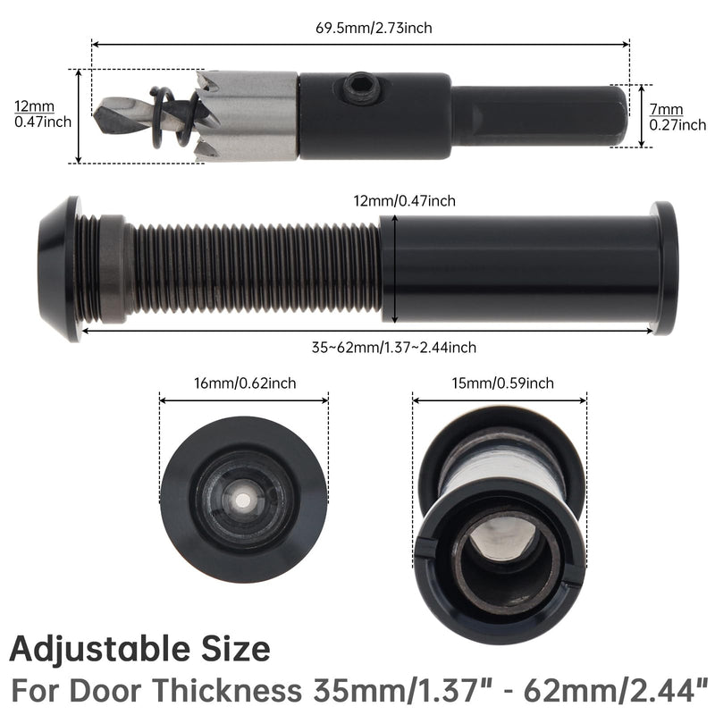 12 MM Door Viewer Peephole,160-Degree Solid Brass Peep Hole wih Drill Bit for 1-3/8" to 2-5/16" Doors,1/2" Door Eye Viewer for Home Office Hotel (Black) Black