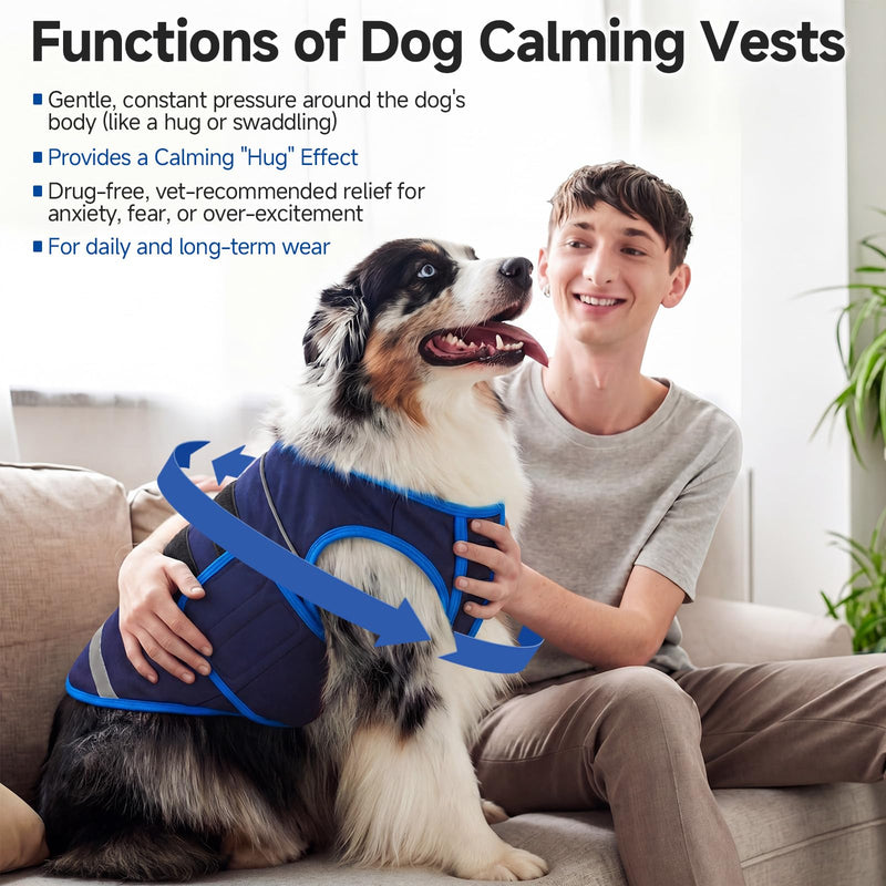 Nanaki Dog Anxiety Vest-Breathable Thunder Jacket for Dogs Fireworks,Thunderstorm,Separation-Adjustable Thunder Vest for Dogs Anxiety Relief,Vet&Grooming Visit,Car Rides, Fear&Over-Excitement Navy,M M(Chest: 24.4 inch)