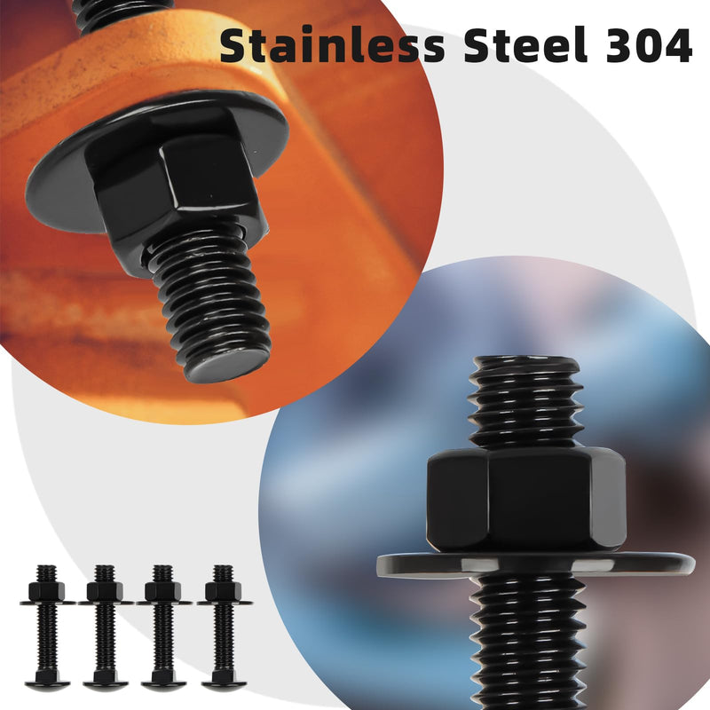 1/4-20 x 1-1/2" Carriage Bolt Kit, Stainless Steel 304 Carriage Bolts Screws with Hex Nuts & Flat Washers, Round Head Square Neck, Full Thread, Black Finish, 12 Sets 1/4-20 x 1-1/2"