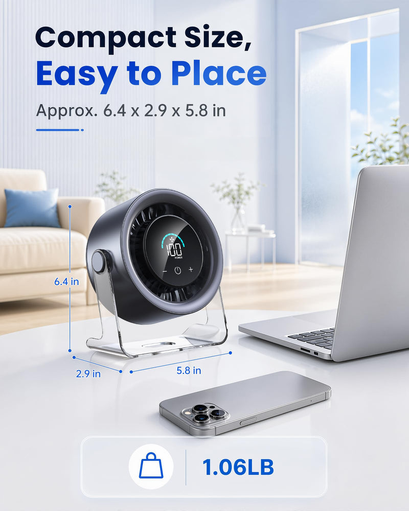 USB Desk Fan for Bedroom: 100 Speeds Digital Display Quiet Portable Fan with Turbo Airflow, 120° Rotating Small Rechargeable Battery Desktop & Wall-Mounted Fans for Bedroom Home Office (Black) Black