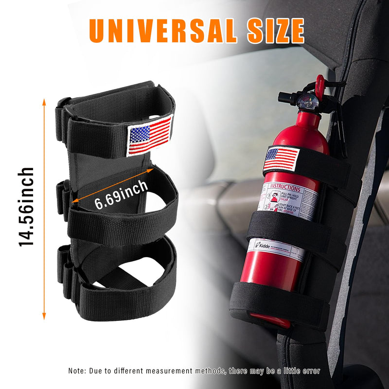 Ziciner Fire Extinguisher Holder 2.5-3LB Adjustable Roll Bar, American Flag Pattern Extinguishers Strap Bartact, Universal Car Accessories for Cars, SUVs, Trucks, and More (Black) Black