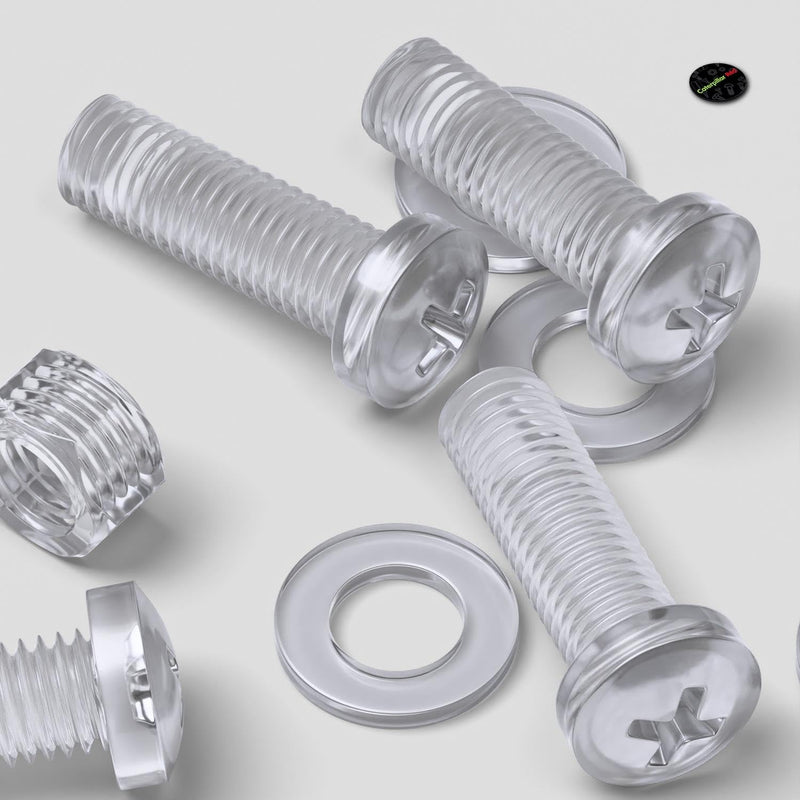 20x Clear Acrylic Pan Head Screws, Nuts & Washers M12 x 40 mm (15/32 x 1 37/64 in)