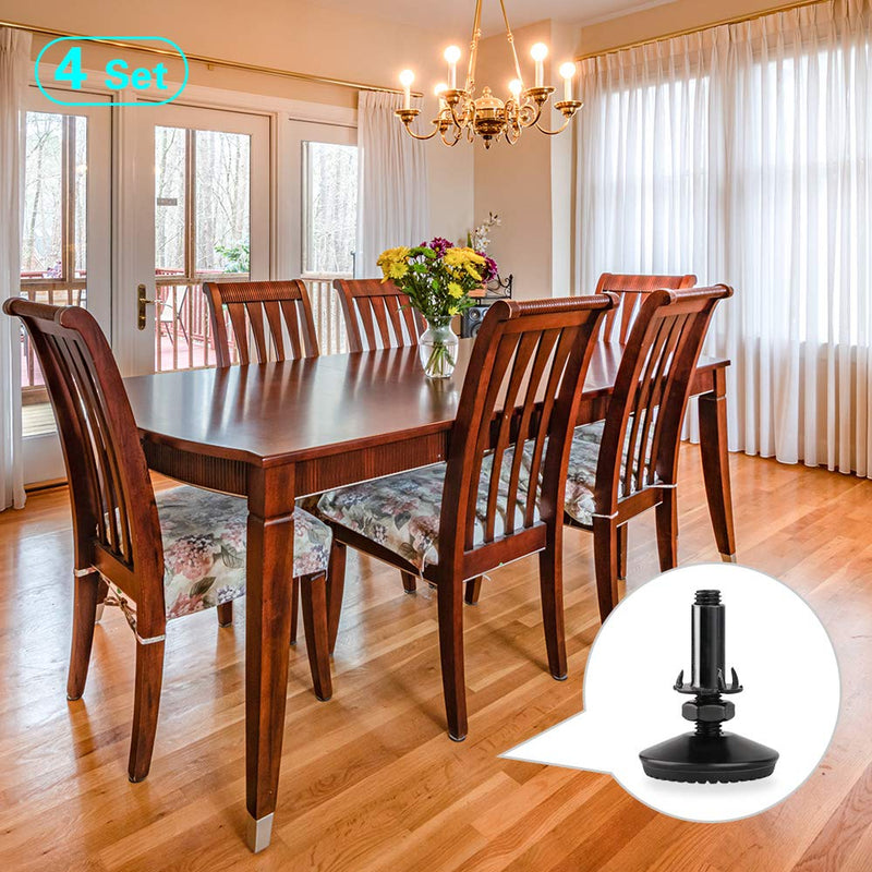 4 Set M10 Adjustable Leveling Feet, Heavy Duty Height Adjuster Furniture Leveler Foot With T Nut, Screw On Cabinet Restaurant Table Chair Self Levelers Leg (2" Base Dia & Thread Length, Black) Black Stable Leg Levelers