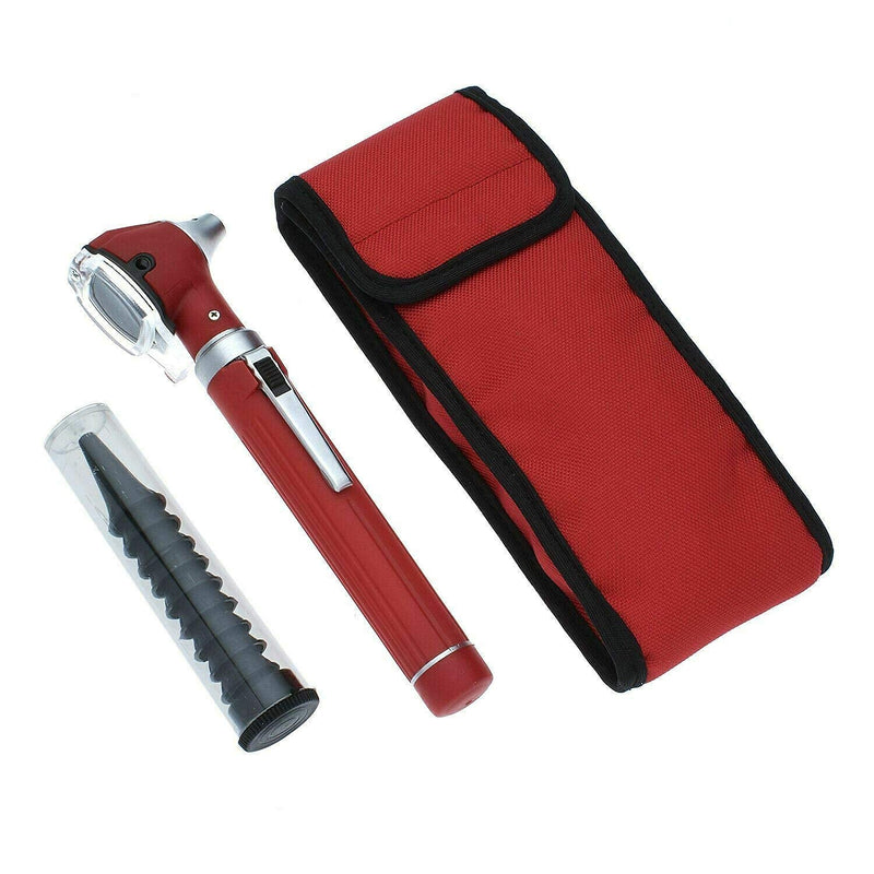 SURGICAL ONLINE Fiber Optic Mini Otoscope Rainbow Many Colors - Pocket Otoscope with Case ENT Diagnostic Set w/Extra Bulb Included (Red)