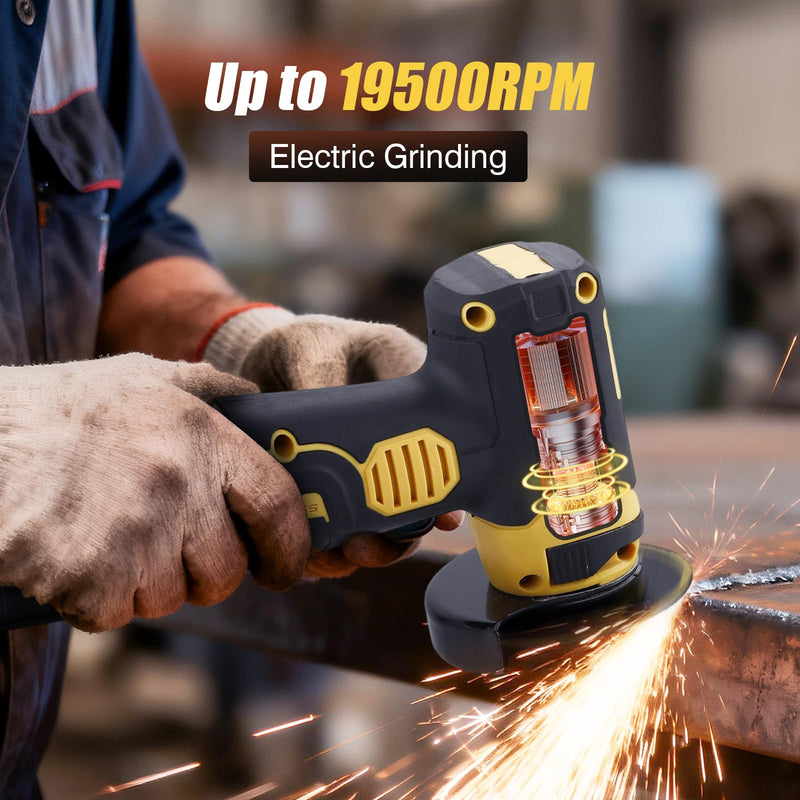 Mini Angle Grinder Kit,19500RMP Cordless Angle Grinding Tool with 2x2000mAh Batteries and 6PCS Discs,Brushless Power Grinder for Brick Wood Steel Stone