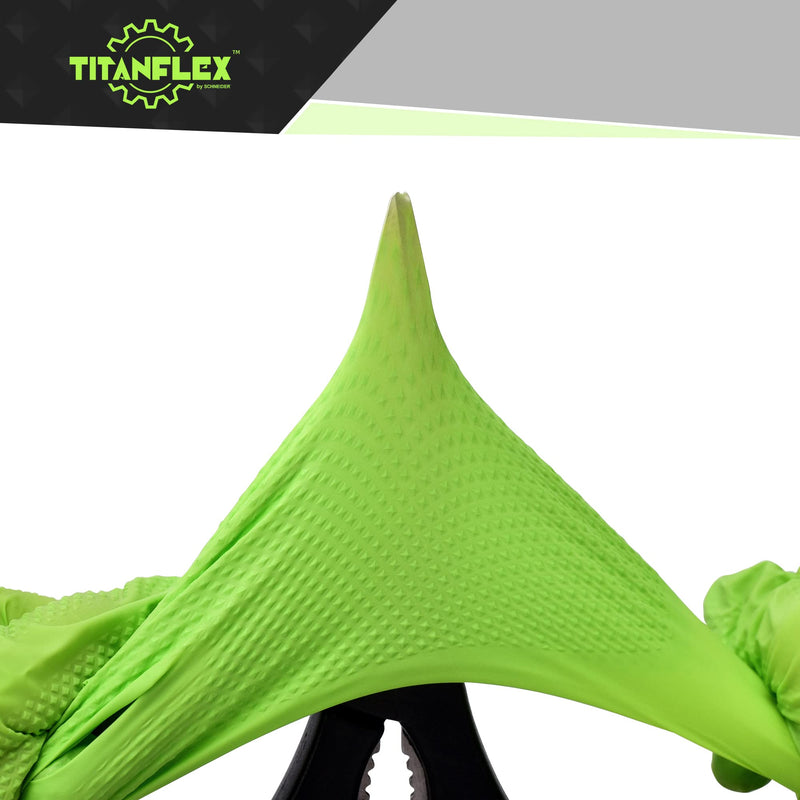 TitanFlex Thor Grip Heavy Duty Green Industrial Nitrile Gloves with Raised Diamond Texture, 8-mil, Latex Free, Powder Free 100 Large (Pack of 100)