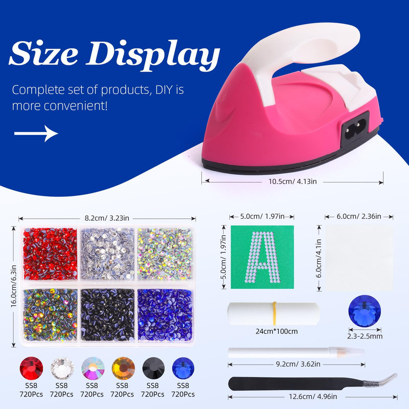 MYYKO Hotfix Rhinestone Applicator Iron Kit Art DIY Template with 4320 pcs Mixed Color Hotfix Rhinestones,Heat Fixed Machine Iron Set for for Clothes, T-Shirt, Hat,Fabric,Cardstock, Leather Art Deco