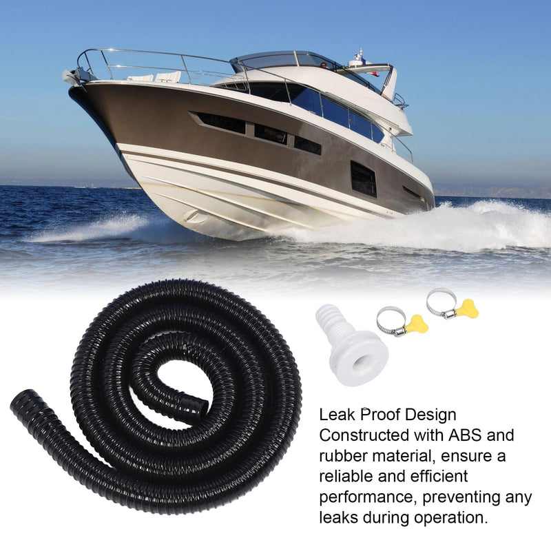 Bilge Pump Installation Kit Black 11/8in Leak Proof Easy Installation Bilge Pump Hose, ABS and Rubber Material, 2m Flexible Corrugated Hose for Bilge Pumps with 11/8 Inch