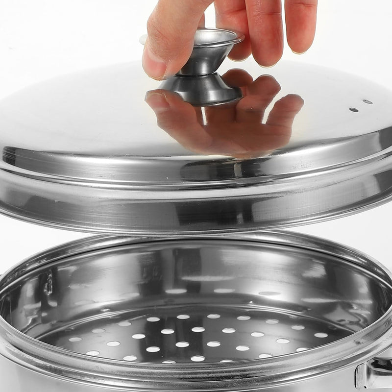 PRETYZOOM Stainless Steel Steamer Basket with Lid Double Handles 7.87X6.29X4.33In Food Steaming Rack for Seafood Dim Sum Meat Cooking