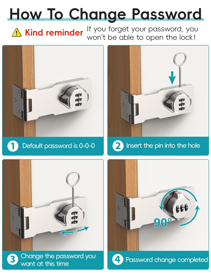 Combination Cabinet Door Lock, Gate Latch Lock with Code, Keyless Security Lock for Gate, Door, Cabinet, Bathroom, Outdoor, Garage, Fence,(Sliver, 2 Pack) Silver