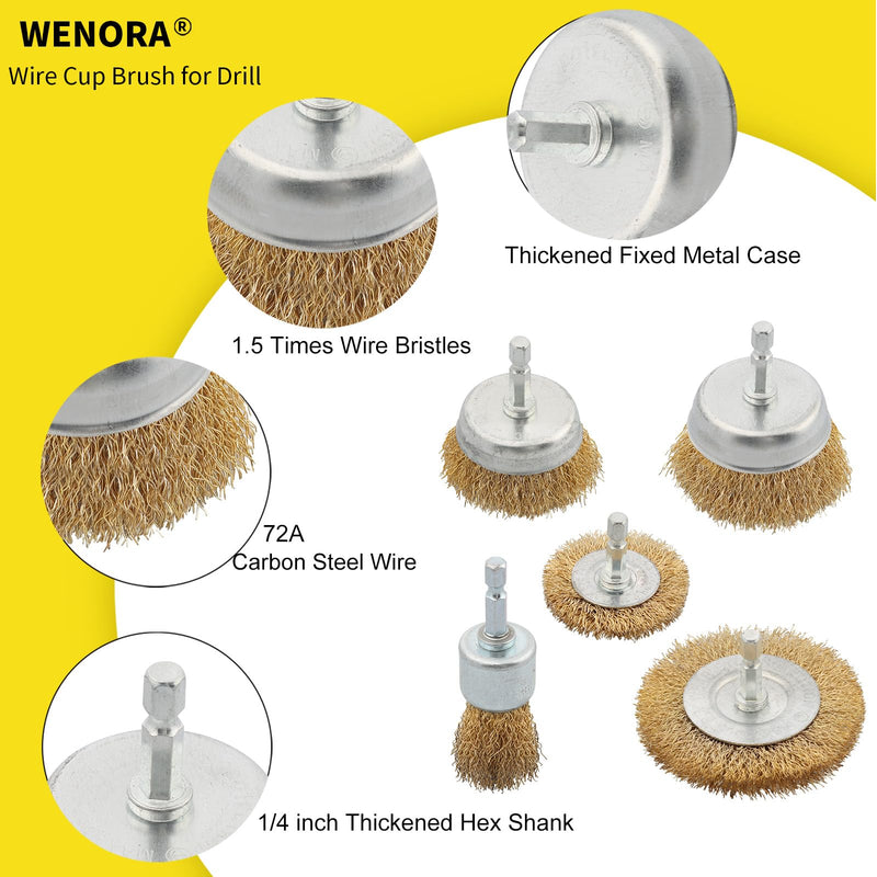 5 Pcs Wire Brush for Drill Set, Brass Wire Wheel for Drill, 1/4 Inch Hex Shank, Wire Brushes for Cleaning Rust for Drill Set for 5Psc
