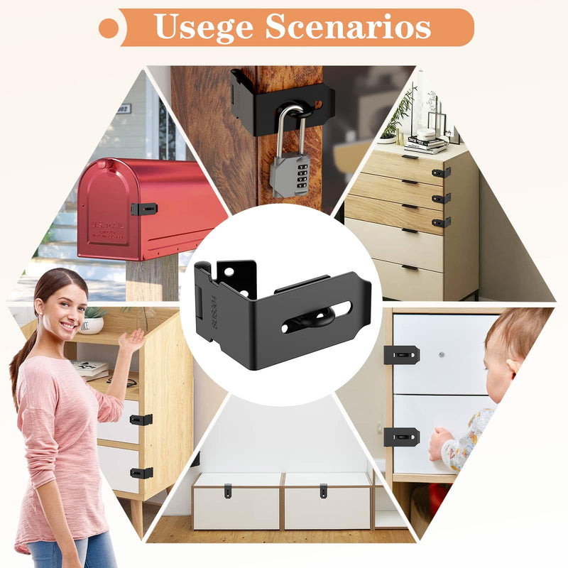 90 Degree Hasp Latch, 304 Stainless Steel Safe Security Desk Drawer Lock Latch, Right Angle File Cabinet Padlock Latch Clasp Hasp Lock for Personal Privacy (Black-1 pc) Black-1 pc