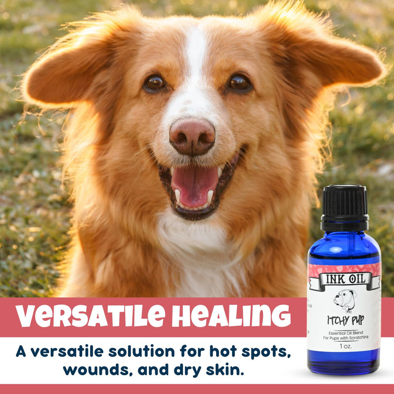 Ink Oil Itchy Pup | Itch Relief Supplement for Dogs | Calms & Soothes Rashes, Dry Skin & Insect Bite | 100% Natural Liquid Drop Pet Health Skin Care | Fast Skin Relief Therapeutic Essential Oil - 1 oz - PawsPlanet Australia