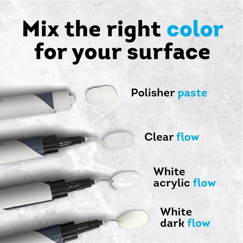 Quartz Countertop Repair Kit DIY (Clear, White Acrylic & Dark White Color) - Fix Your Defect Like a Pro I Suitable for Most Repairs I Fix Broken Chips in Minutes