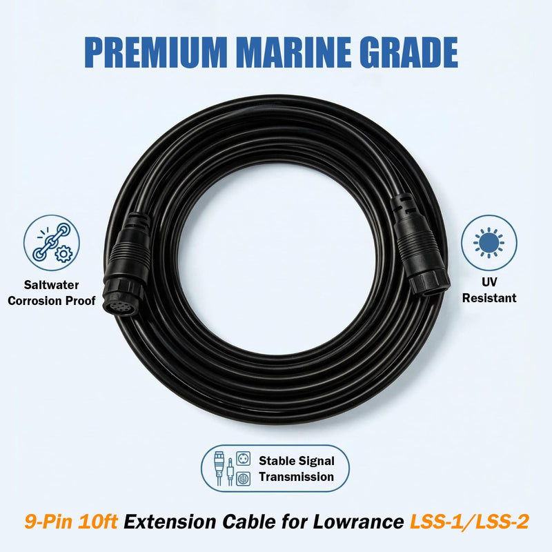 3005.6907 9-Pin Transducer Extension Cable 10ft | Compatible with Lowrance LSS-1/LSS-2, Replacement for Lowrance Part 000-00099-006
