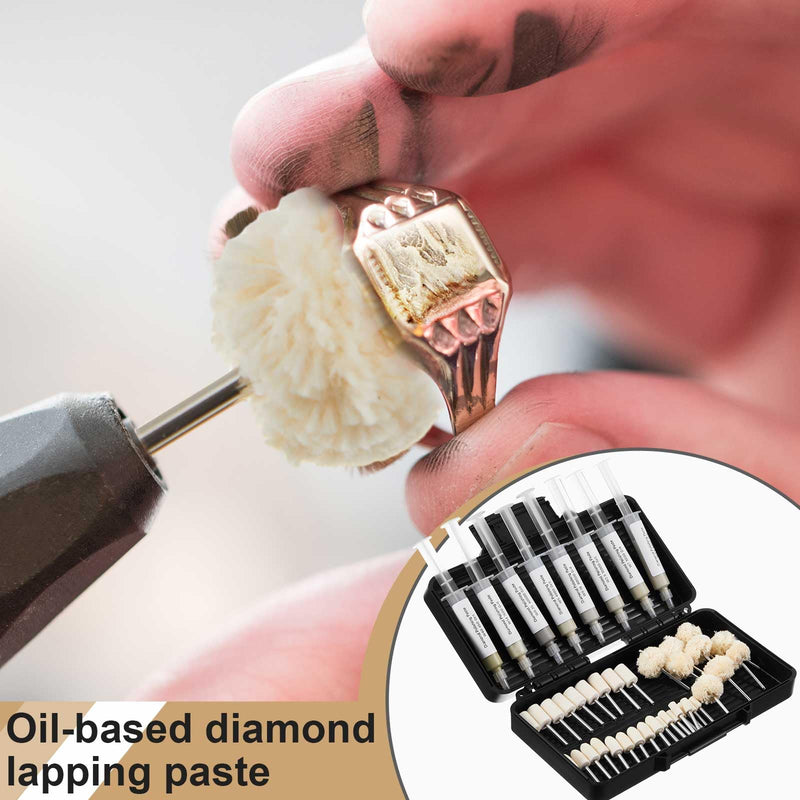 47 Pcs Diamond Paste Polishing Compound Kit, 36 Grinding Buffing Bits and 11 Oil Based Lapping Compound 450-Ultra Fine 80000 Grit with Box for Metal Coin Stone Jewelry Ring Polishing