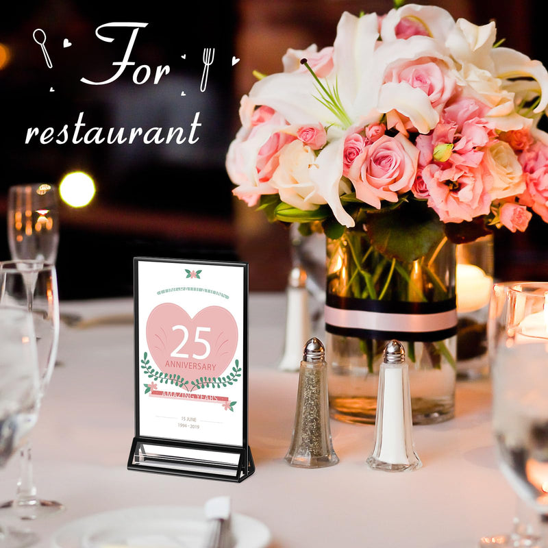 Zonon 6 Pack 4 x 6 Inch Clear Acrylic Sign Holder with Borders and Vertical Stand, Double Sided Table Menu Holders Picture Frames for Restaurant Signs, Valentine's Day Party Table Numbers