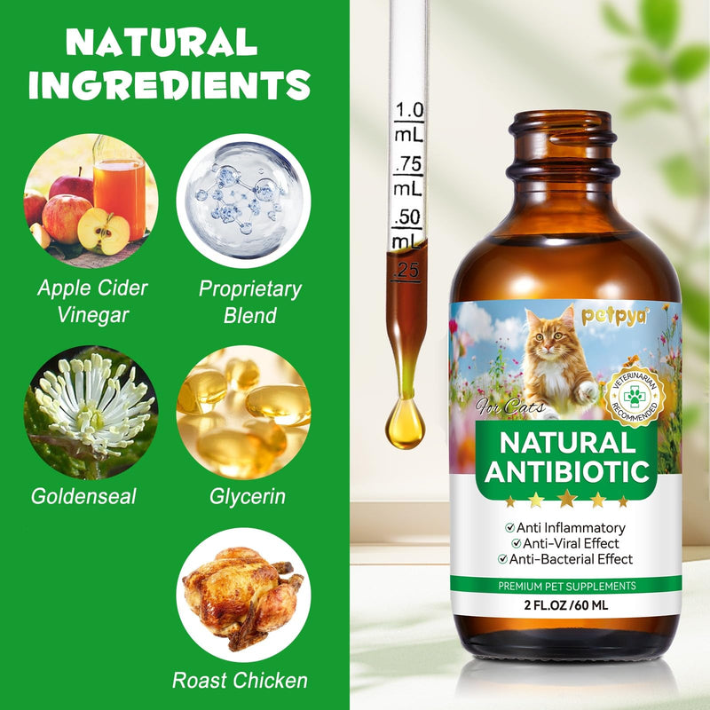 Antibiotics for Cats, Natural Antibiotics for Cats, Cat Antibiotics for Infection Supports Immune & Cats Allergy Relief, Cat Multivitamin UTI Drops Natural Supplement for All Ages & Breeds-2PCS