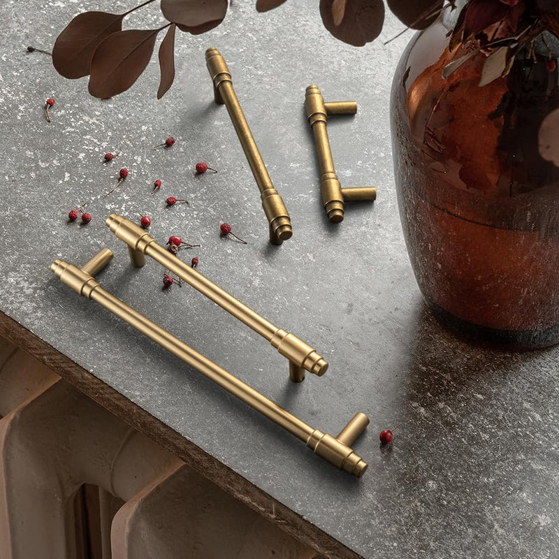 6 Pack Antique Brass Cabinet Pulls, 3" Hole Center Vintage Handle | Cabinet Hardware Drawer Handles, Solid Zinc Alloy Cylindrical Hardware for Pantry, Wardrobe, Kitchen Cupboard Restoration 3 Inch Hole Center