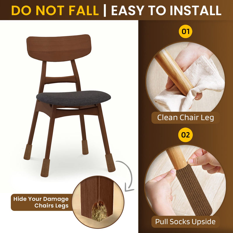 48 Pcs Brown Premium Chair Leg Socks Protectors for Hardwood Floors - Not Falling Off - Easy to Put On - Fits Round and Square Legs - High Elastic Bar Stool Leg Covers - Furniture Pads for All Shapes