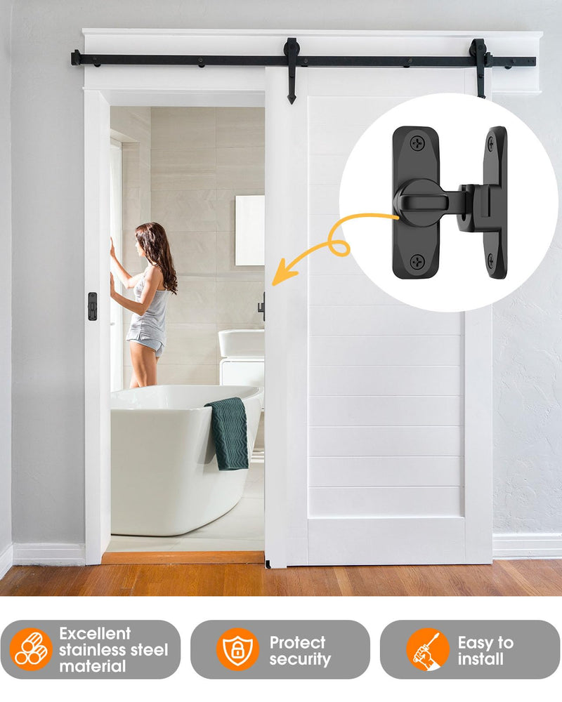 90/180 Degree Barn Door Lock, Small Flip Gate Latches Hardware, Security Sliding Door Latch Lock fo Cabinets, Barn, Bathroom, Garden (Black-1Pc) Black-1Pc