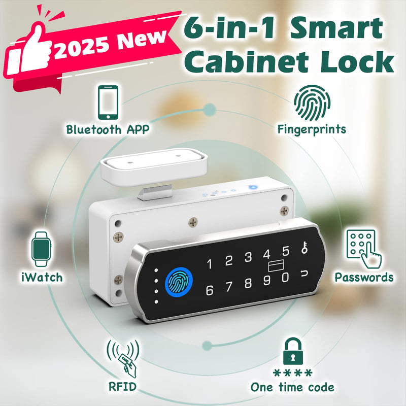 Smart Cabinet Lock, RFID Fingerprint Drawer Lock with Keypad Bluetooth APP, Biometric Electronic Digital Baby Proofing Cabinet Drawer Locks for Kitchen Cupboard Furniture Silver Horizontal