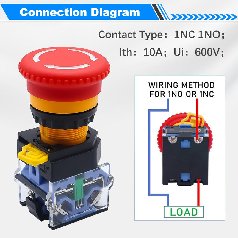 mxuteuk 1NC 1NO E-Stop Switches with Box Red Mushroom Emergency E-Stop Push Button Switch AC 660V 10A Switch Station Box G076 1NC 1NO-BOX(IP67)