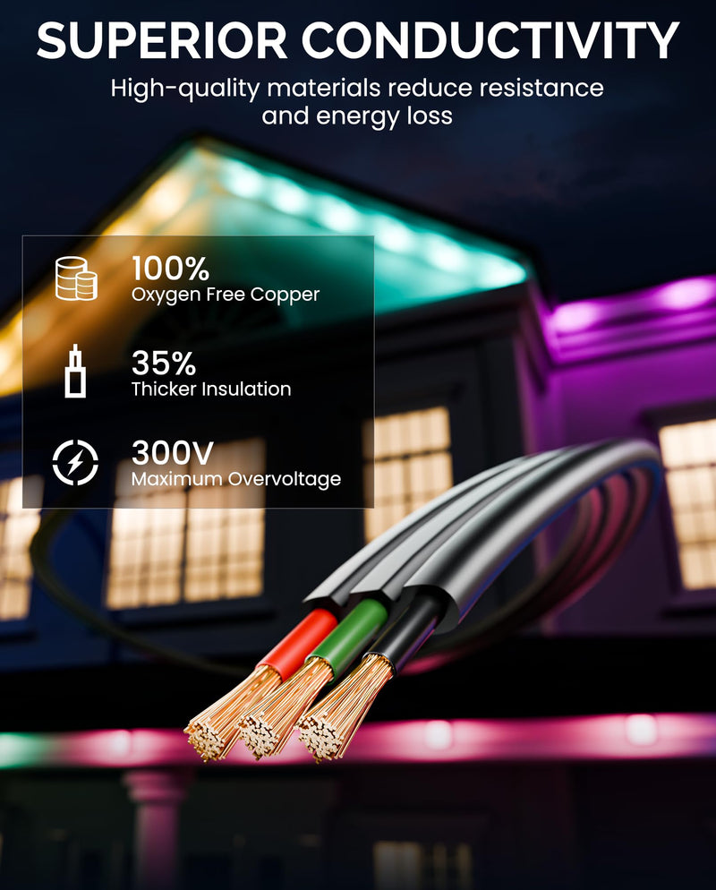 16FT Extension Cable for Govee Permanent Outdoor Lights Series, Waterproof Extension Cord for Govee H705A H705B H705C, H705D H705E H705F, H706A H706B H706C, H805A H805B H805C, 3 Pack, Black 16FT-3 PACK